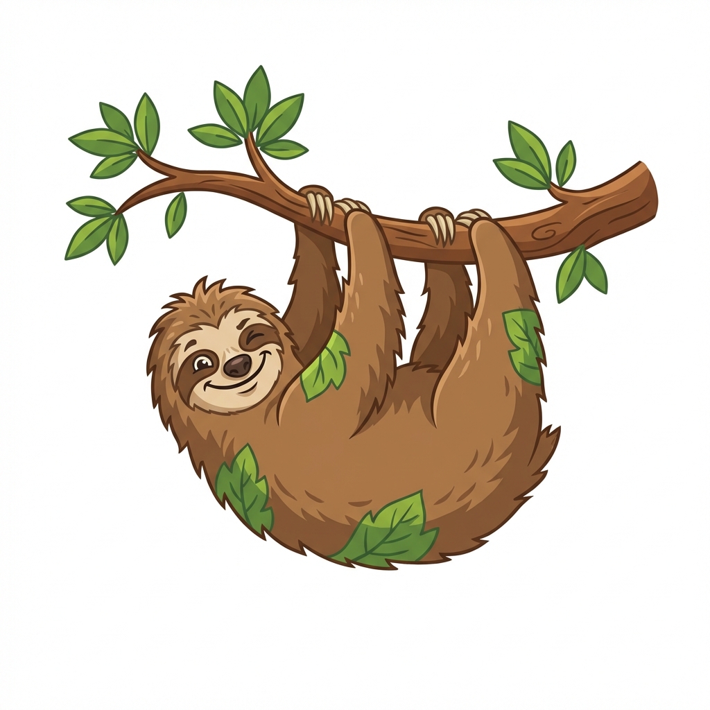 Mischievous sloth hanging from a branch